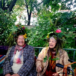 Women taking part in a hipster art project having a TON of fun!   